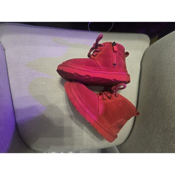 UGG Lemmy II Toddler Boots Red Suede Size 11 • Zip & Lace • Fleece Lined Chukka - Picture 7 of 10